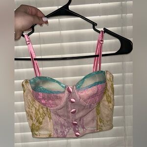 Y2K pink, purple, blue, and yellow lacy tank.